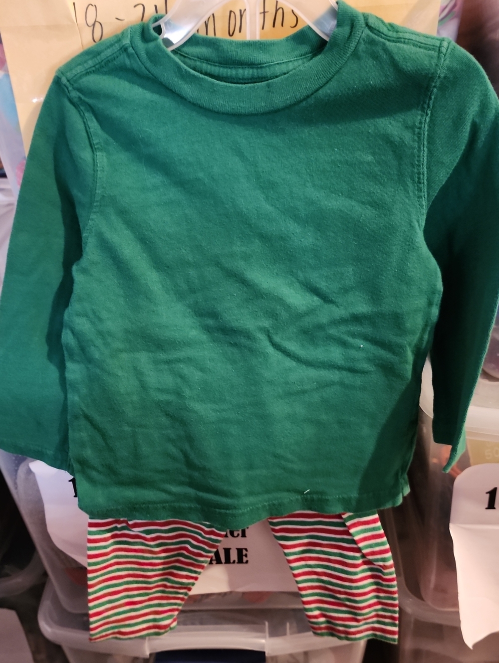 18-24 Months Cherokee Green Long-Sleeve Kids Tee & Red & Green Striped Leggings